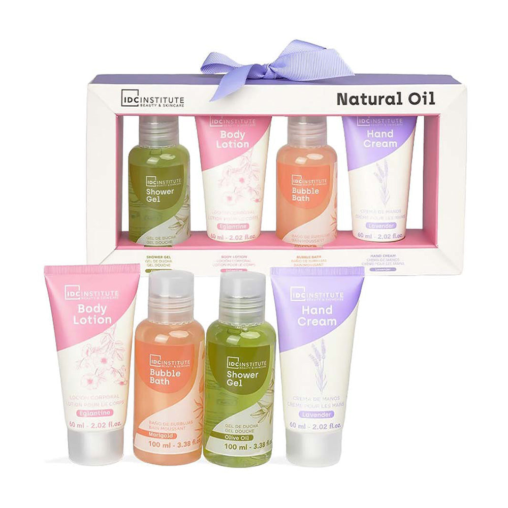 IDC Institute Natural Oil Total Care Set – Σετ Μπάνιου & Περιποίησης με Φυτικά Έλαια 4 Τμχ