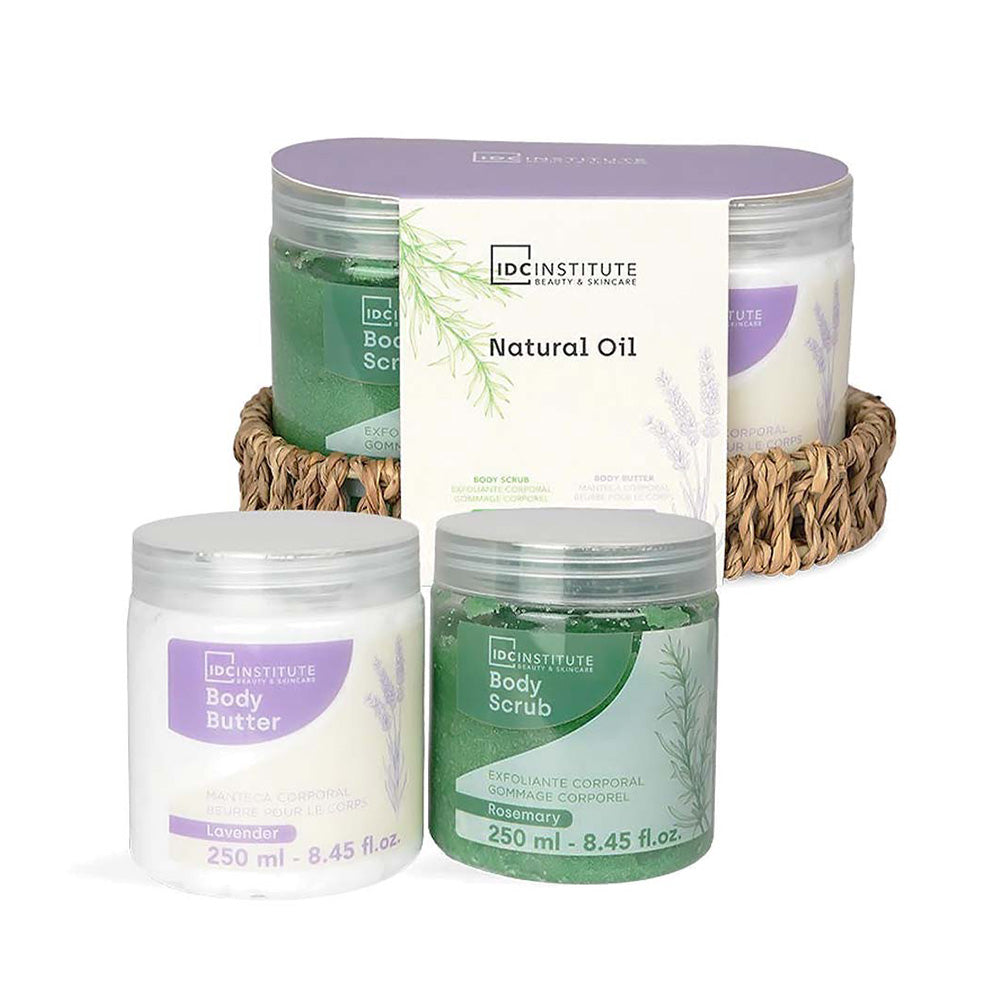 IDC Institute Natural Oil Wicker Basket – Σετ Μπάνιου & Περιποίησης με Φυτικά Έλαια 3 Τμχ