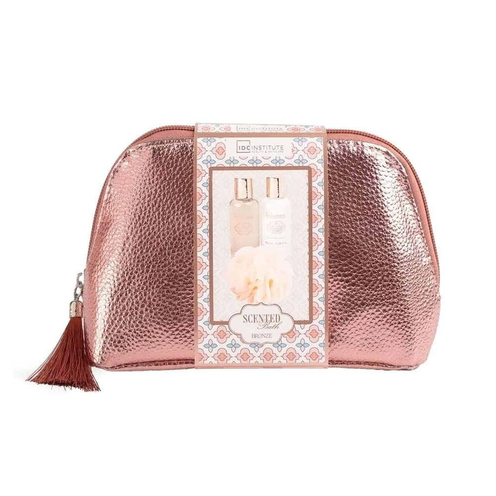IDC Institute Scented Bath Bronze Bag Set – Σετ Περιποίησης με Τσαντάκι 4 Τμχ