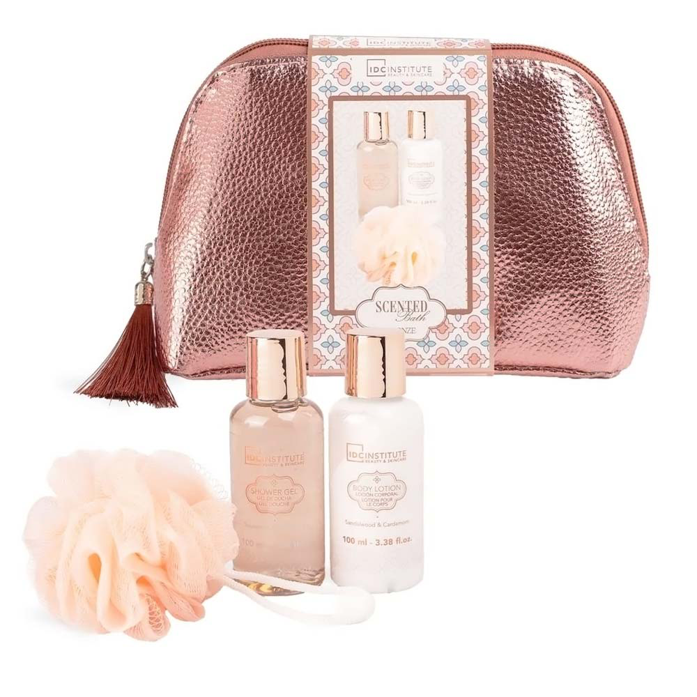 IDC Institute Scented Bath Bronze Bag Set – Σετ Περιποίησης με Τσαντάκι 4 Τμχ