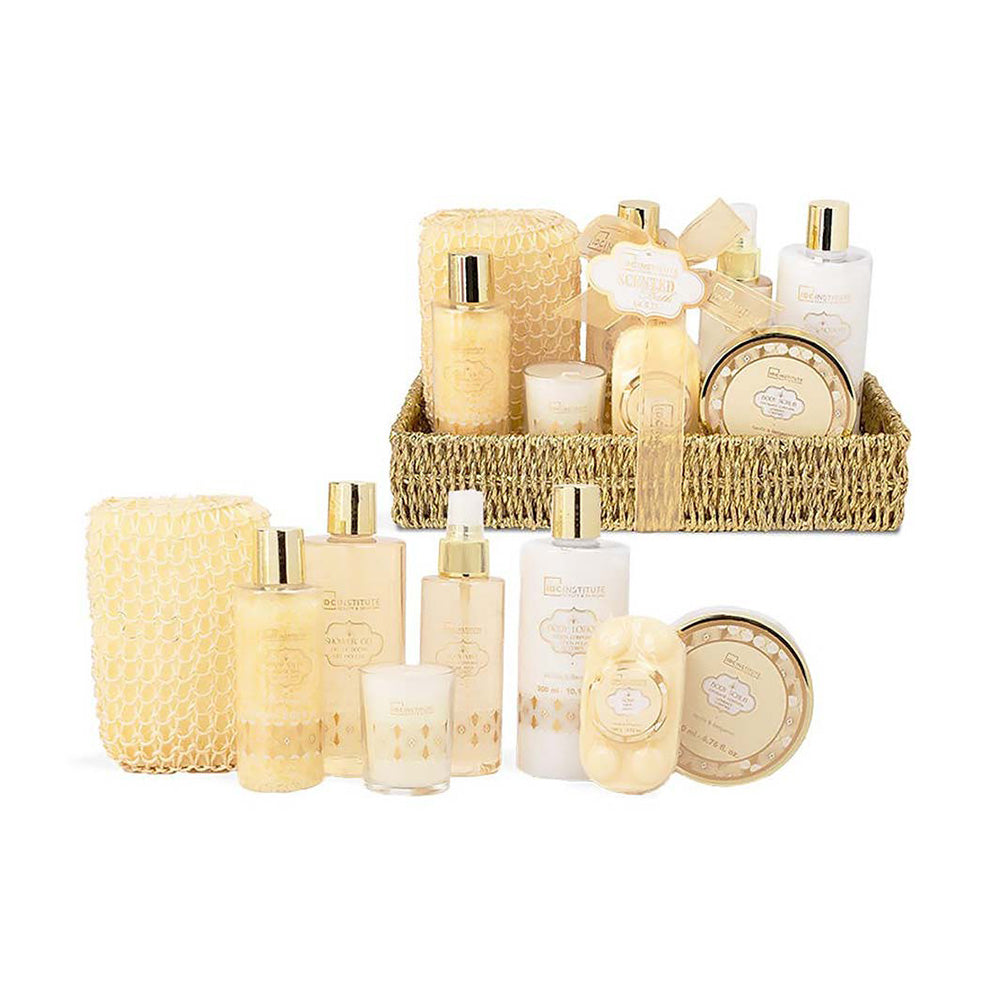 IDC Institute Scented Bath Gold Basket Set Vanilla & Bergamot – Σετ Δώρου & Περιποίησης 9 Τμχ
