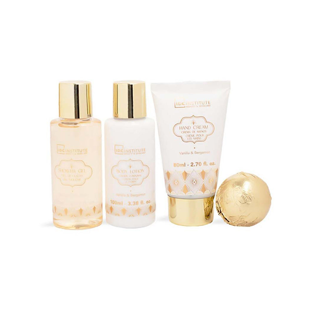 IDC Institute Scented Bath Gold Bath Tube Set Vanilla & Sandalwood – Σετ Μπάνιου 5 Τμχ