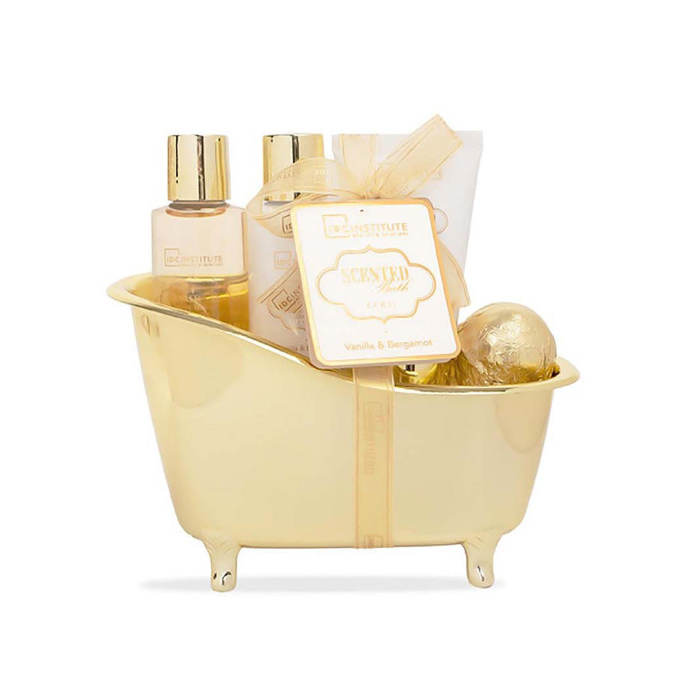 IDC Institute Scented Bath Gold Bath Tube Set Vanilla & Sandalwood – Σετ Μπάνιου 5 Τμχ