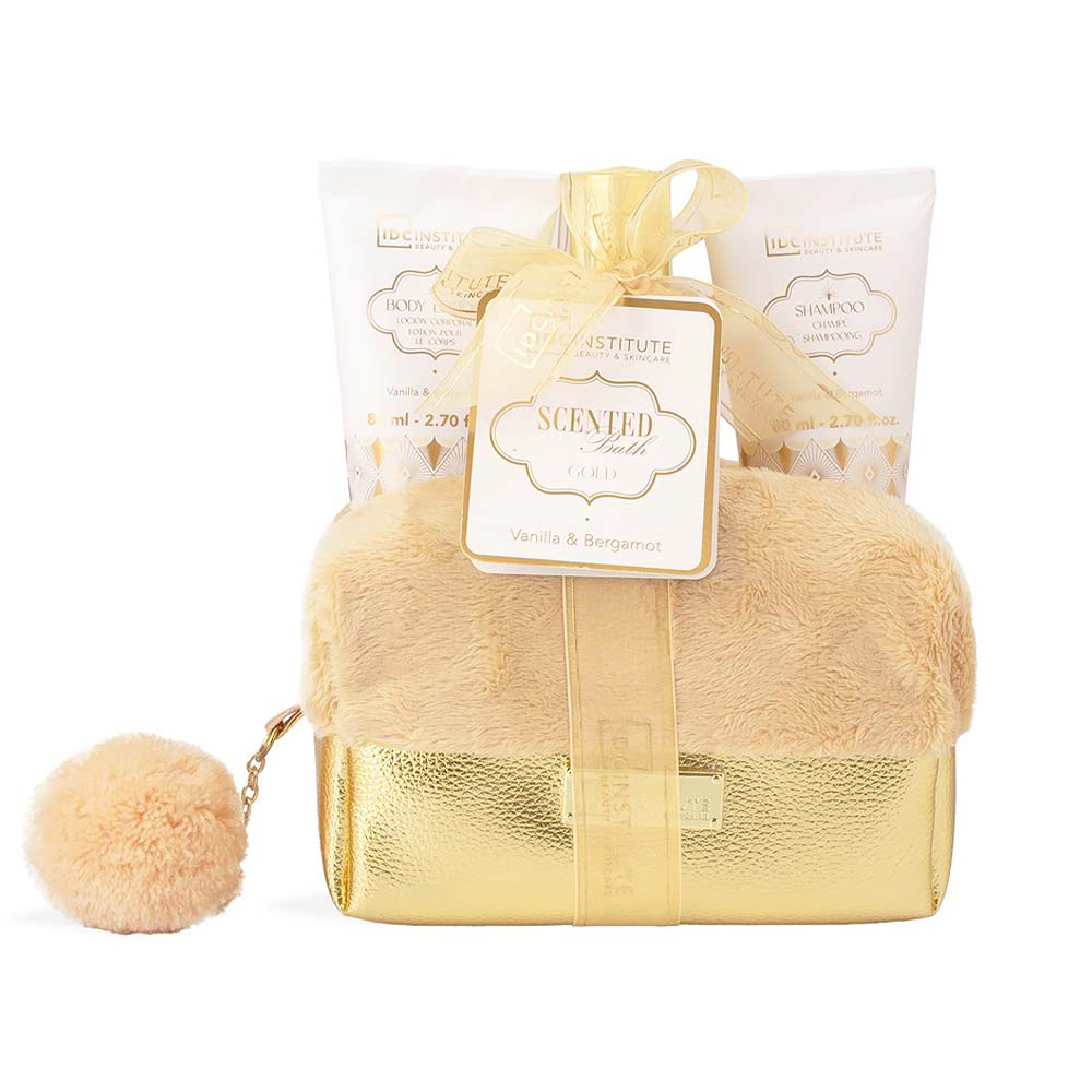 IDC Institute Scented Bath Gold Cosmetic Bag Set Vanilla & Bergamot – Σετ Δώρου 4 Τμχ