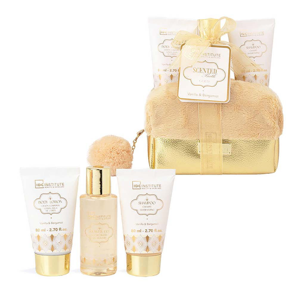 IDC Institute Scented Bath Gold Cosmetic Bag Set Vanilla & Bergamot – Σετ Δώρου 4 Τμχ