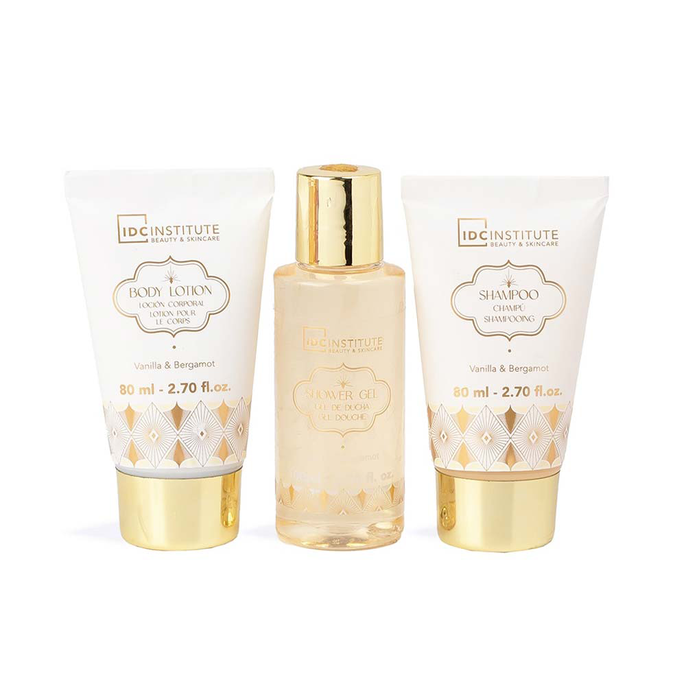 IDC Institute Scented Bath Gold Cosmetic Bag Set Vanilla & Bergamot – Σετ Δώρου 4 Τμχ