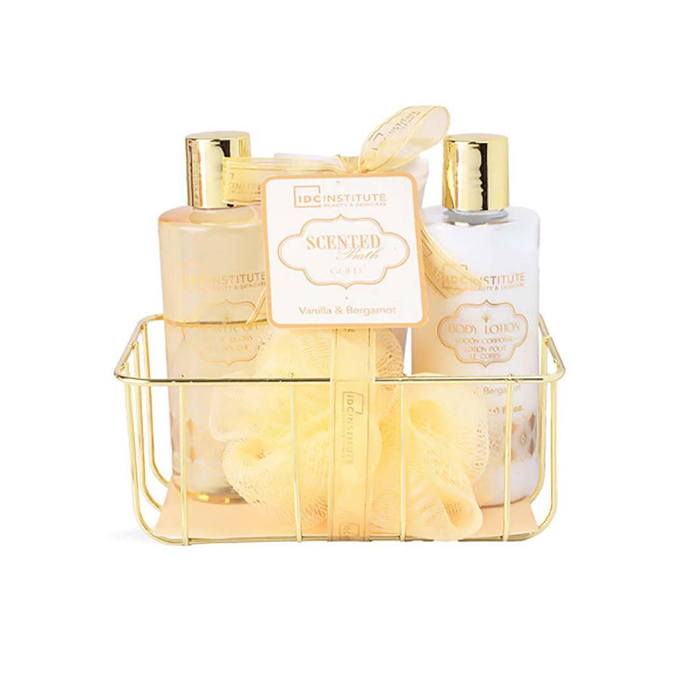 IDC Institute Scented Bath Gold Metallic Set Vanilla & Bergamot – Σετ Μπάνιου 5 Τμχ