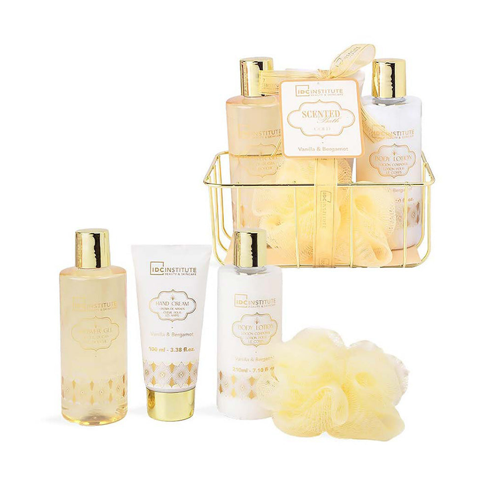 IDC Institute Scented Bath Gold Metallic Set Vanilla & Bergamot – Σετ Μπάνιου 5 Τμχ