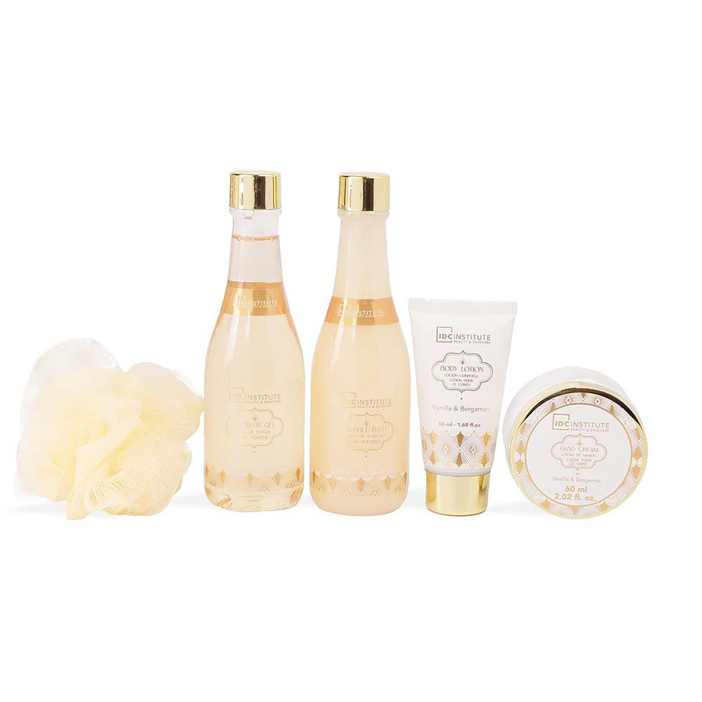 IDC Institute Scented Bath Gold Set Vanilla & Bergamot – Σετ Δώρου Μπάνιου 5 Τμχ