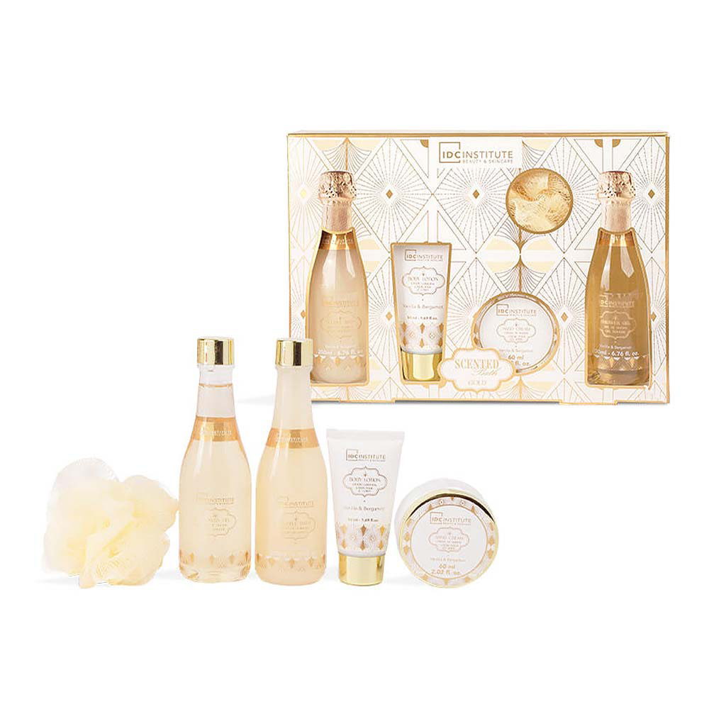 IDC Institute Scented Bath Gold Set Vanilla & Bergamot – Σετ Δώρου Μπάνιου 5 Τμχ