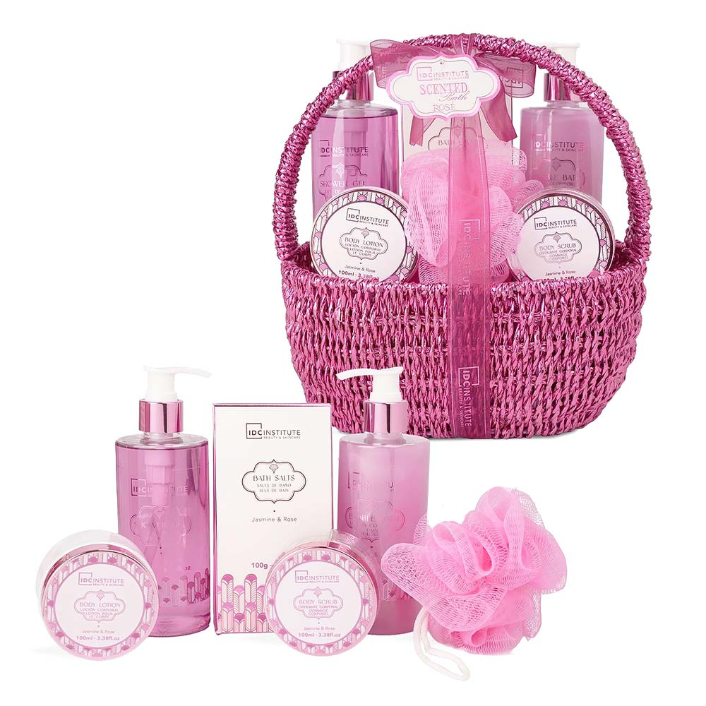 IDC Institute Scented Bath Rose Basket Jasmine & Rose – Σετ Δώρου & Περιποίησης 7 Τμχ