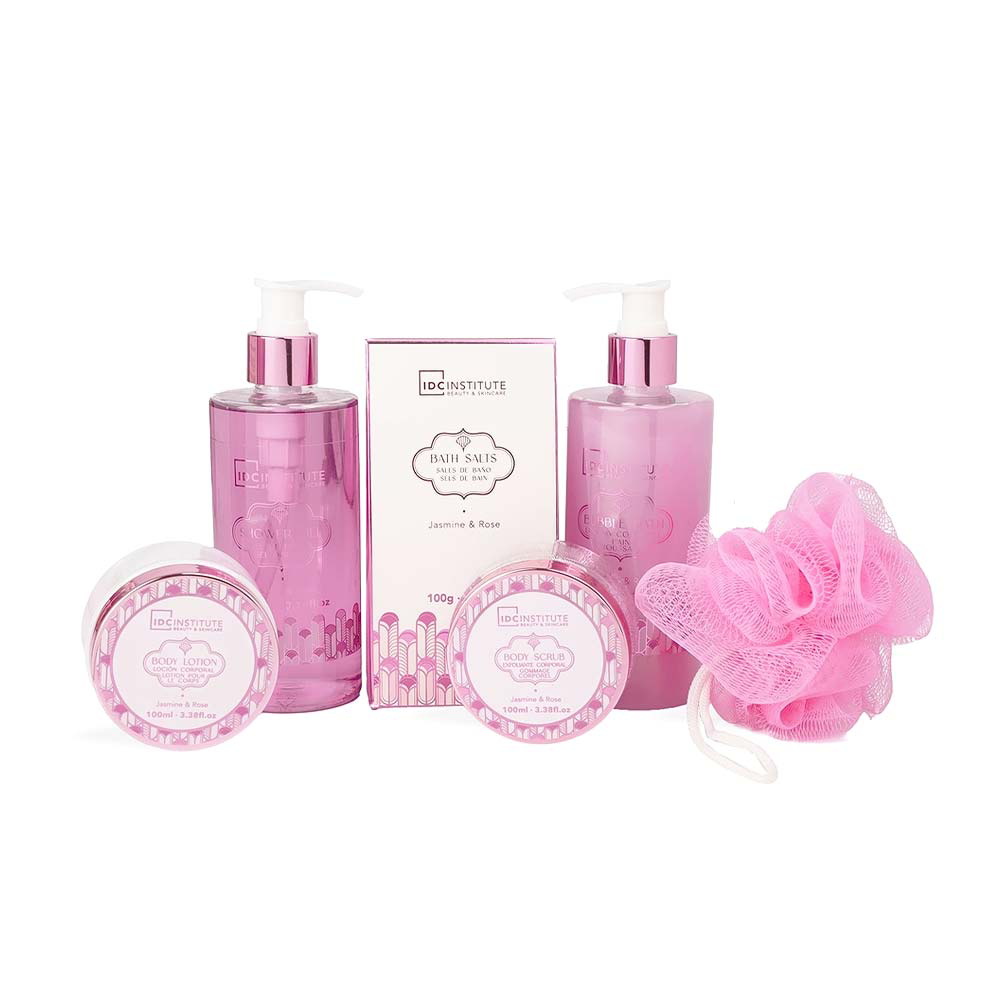 IDC Institute Scented Bath Rose Basket Jasmine & Rose – Σετ Δώρου & Περιποίησης 7 Τμχ
