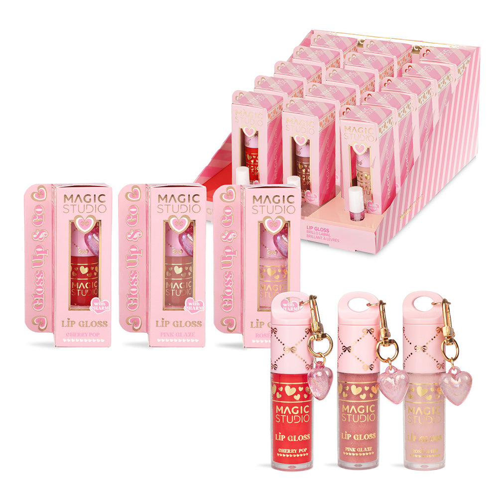IDC Magic Studio Lip Gloss + Charm – Lip Gloss με Διακοσμητικό Charm σε 3 Γεύσεις Cherry Pop, Pink Glaze & Rose Whip (1 Τμχ)