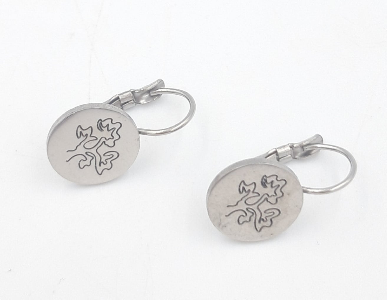 Σκουλαρικια Stainless Steel Κρεμαστα Κυκλος Με Λουλουδια Χρυσο- Ασημι