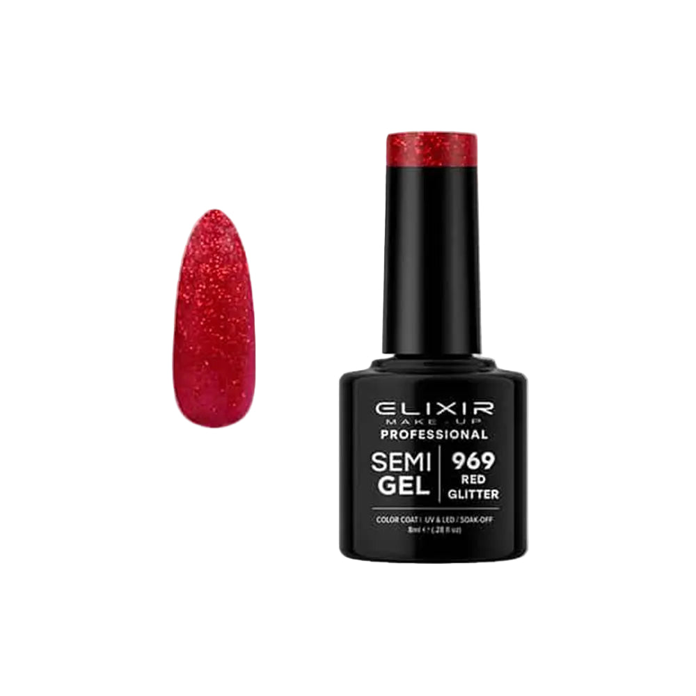 Ημιμόνιμο Βερνίκι 8ml – #969 (Red Glitter)