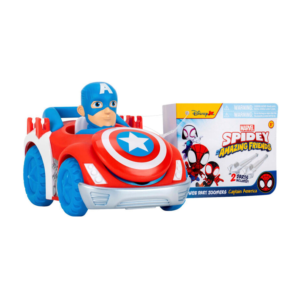 Jazwares Spidey Web Dart Zoomers Όχημα 12,5 εκ με Φιγούρα Captain America & Εκτοξευτής Ιστού