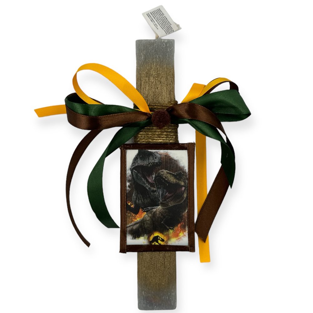 papell.grΛαμπάδα χειροποίητη πλακέ αρωματική Jurassic World καδράκι 26 εκpapell.gr