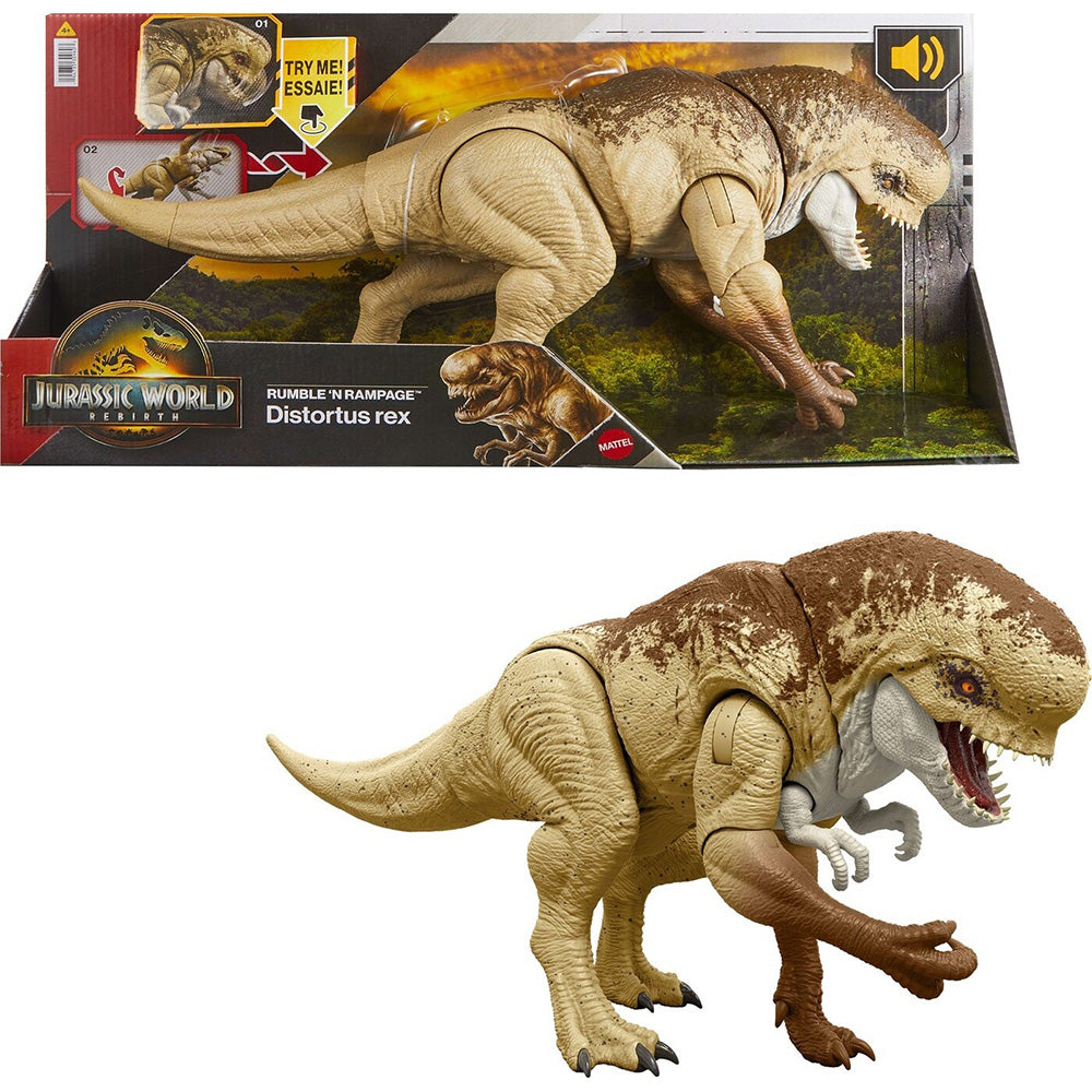 Jurassic World Rebirth Distortus Rex Action Figure, 22 Inch Rumble N Rampage Dinosaur Toy, 2 Attacks 