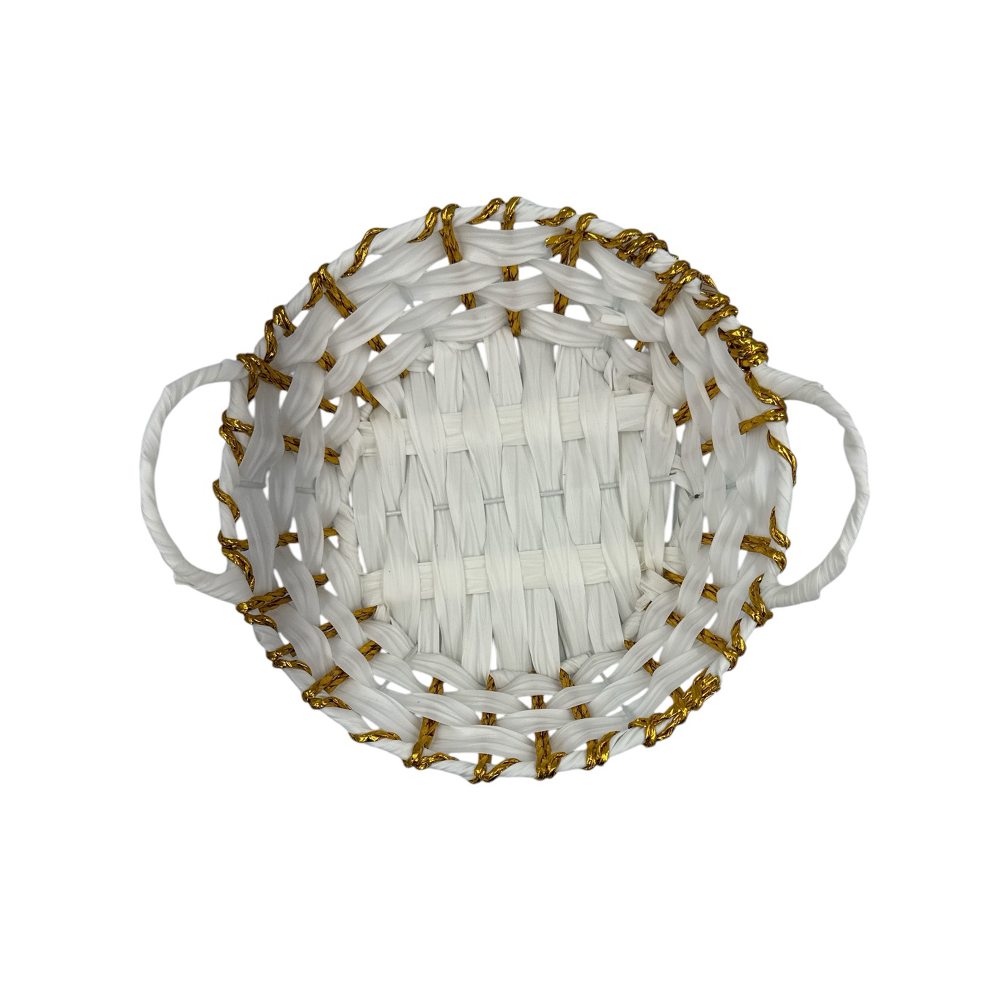 OEMΠλεκτό Καλαθάκι Λευκό Με Χρυσές Λεπτομέρειες 28χ28χ9 Εκpapell.gr