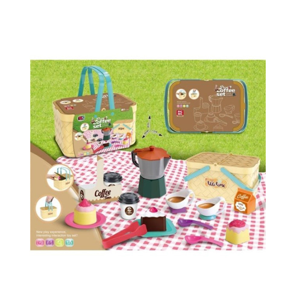Παιδικό Καλάθι Πικ-Νικ Με Καφέ, Γλυκά & Αξεσουάρ 15τμχ Σ18 26X17X14εκ