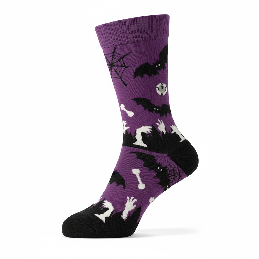 Κάλτσες Halloween Μωβ με Νυχτερίδες & Φαντάσματα Νο 36-40 – 1 Ζευγάρι