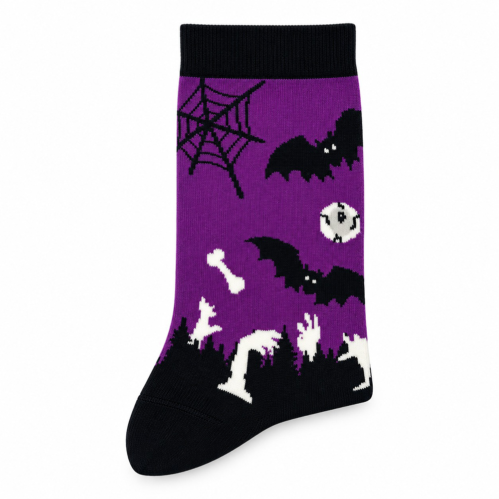 Κάλτσες Halloween Μωβ με Νυχτερίδες & Φαντάσματα Νο 36-40 – 1 Ζευγάρι