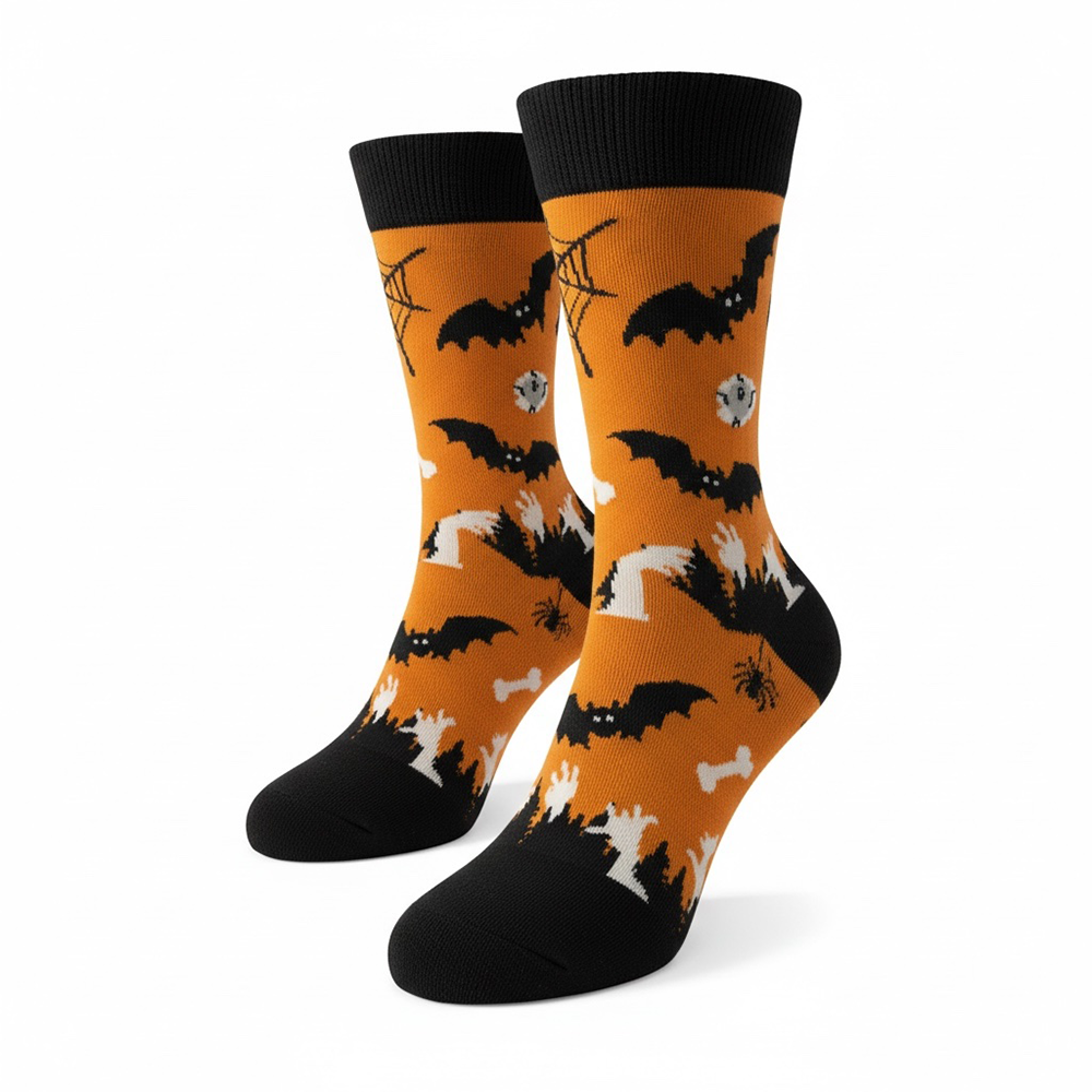 Κάλτσες Halloween Πορτοκαλί με Νυχτερίδες & Φαντάσματα Νο 36-40 – 1 Ζευγάρι