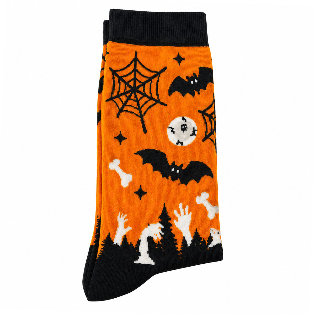 Κάλτσες Halloween Πορτοκαλί με Νυχτερίδες & Φαντάσματα Νο 36-40 – 1 Ζευγάρι