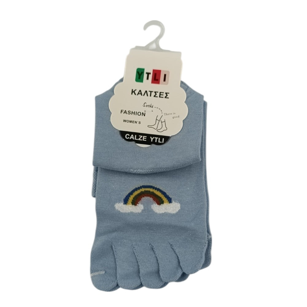 Κάλτσες Γυναικείες Ουράνιο Τόξο Με Δαχτυτλάκια Νο36-41 Ζεύγος 5 Χρώματα