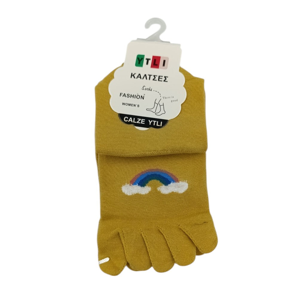 Κάλτσες Γυναικείες Ουράνιο Τόξο Με Δαχτυτλάκια Νο36-41 Ζεύγος 5 Χρώματα