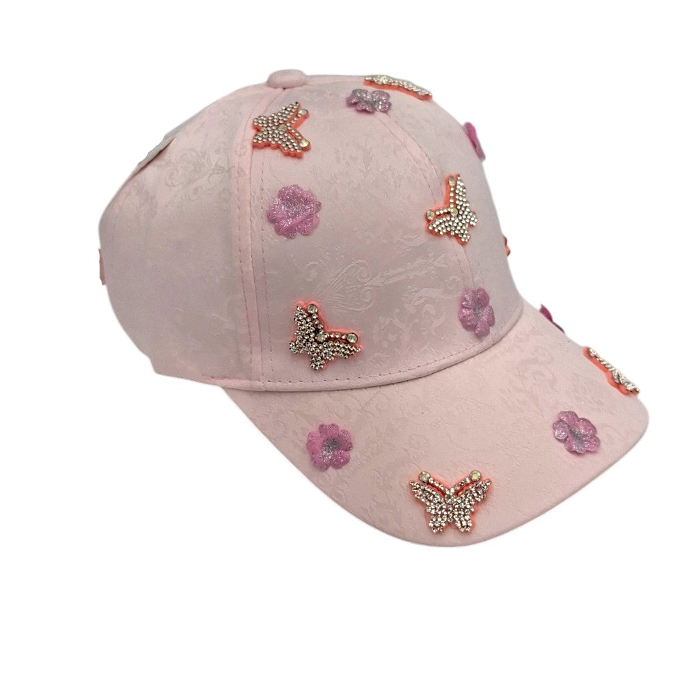 Παιδικό Καπέλο Jockey με Πεταλούδες & Στρας σε 3 Χρώματα - 1 Τμχ