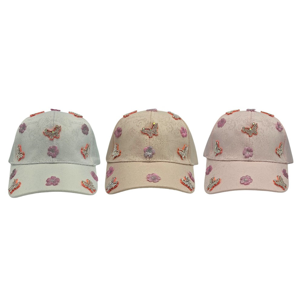 Παιδικό Καπέλο Jockey με Πεταλούδες & Στρας σε 3 Χρώματα - 1 Τμχ