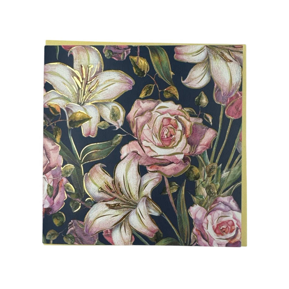 SPADIΚάρτα Ευχετήρια ''Gold Flowers'' Με Κρίνα Και Τριαντάφυλλαpapell.gr