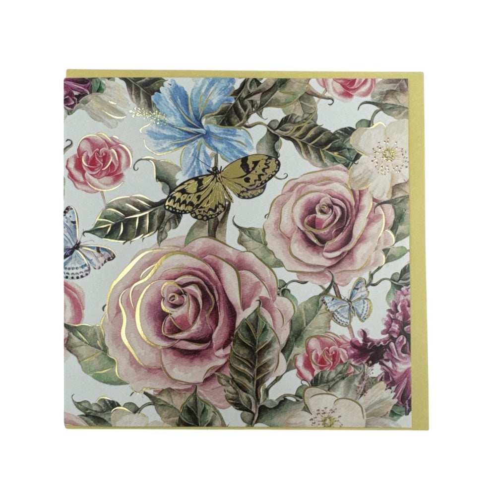 Κάρτα Ευχετήρια ΄΄Gold Flowers΄΄ Με Τριαντάφυλλα