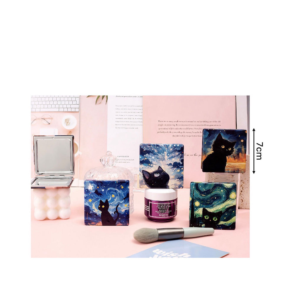 Καθρεφτάκι Διπλό Μαύρη Γατούλα 7 εκ 4 Σχέδια - 1 Τμχ