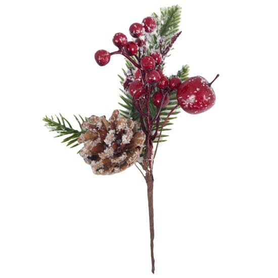 Χριστουγεννιατικο Διακοσμητικο Κλαδι Berries Μηλο Κουκουναρια 23Cm