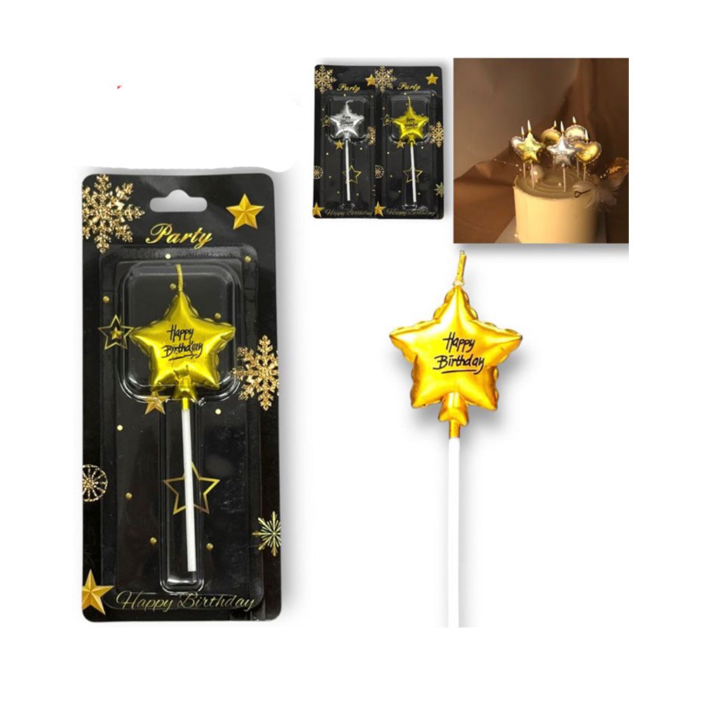 Κεράκι Αστεράκι Happy Birthday Χρυσό ή Ασημί 10 εκ – 1 Τμχ