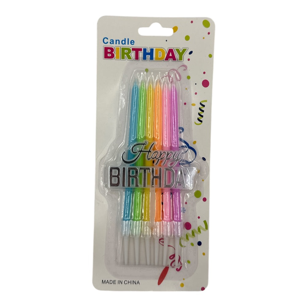 OEMΚεράκια Για Τούρτα Neon 12εκ + Cake Topper Happy Birthdaypapell.gr