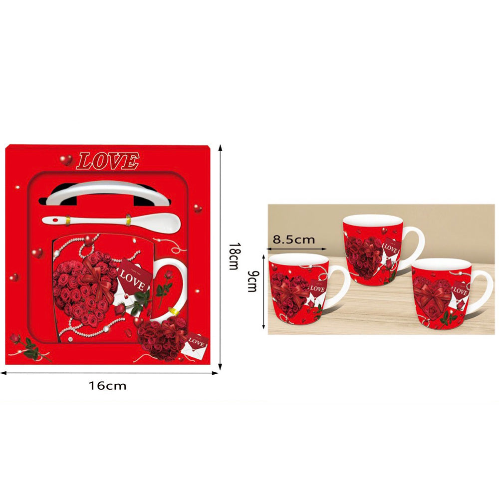 Κεραμική Κούπα Love με Πιατάκι & Κουταλάκι 8,5×9 εκ – Σε Κουτί Δώρου 18×16 εκ