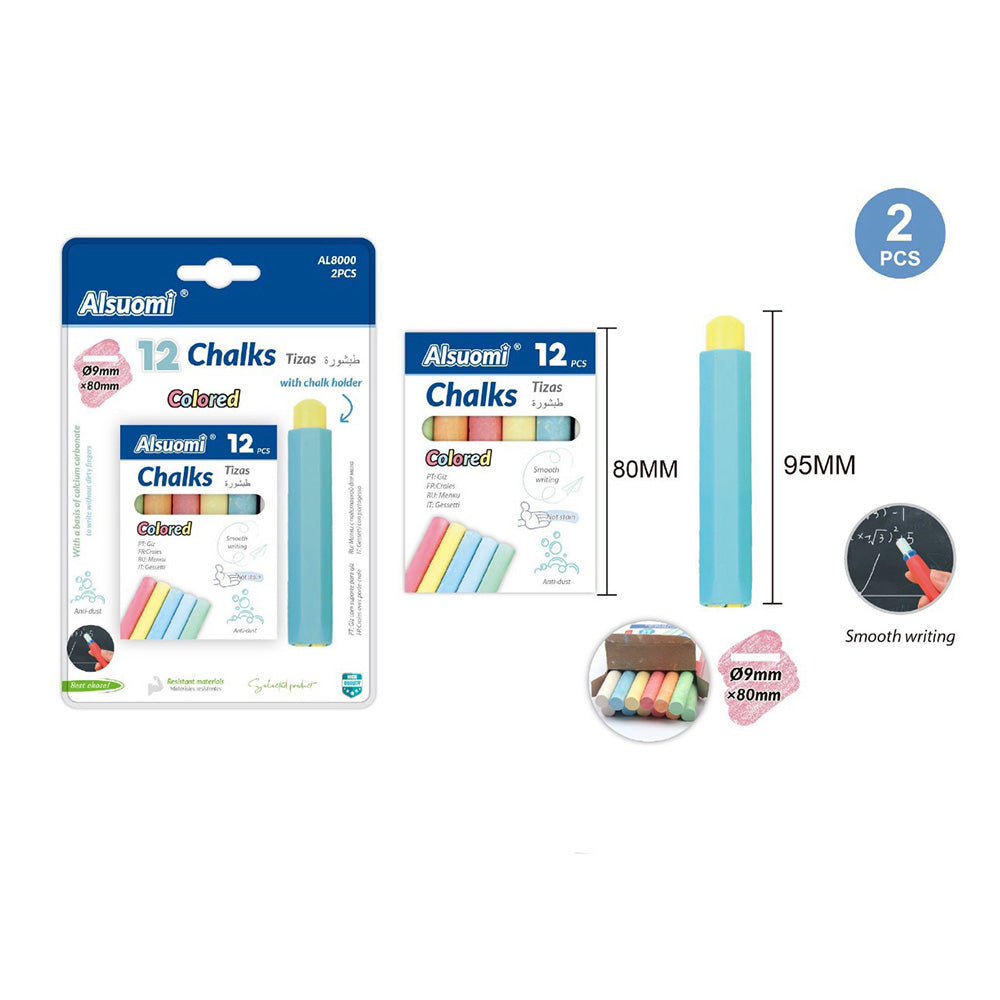 Κιμωλίες Χρωματιστές Με Βάση Κρατήματος 12Τμχ