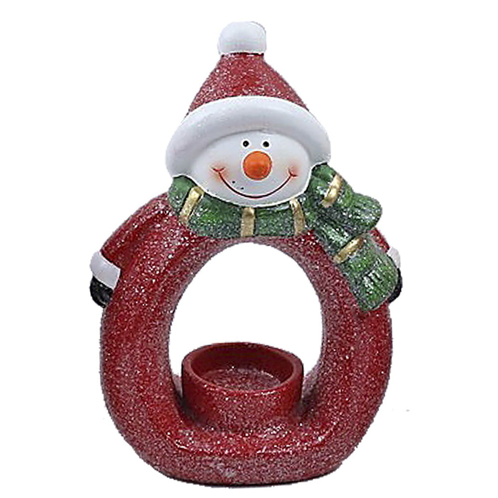 Χριστουγεννιάτικο Κηροπήγιο Κεραμικό Χιονάνθρωπος 20,5x14x7,5εκ 