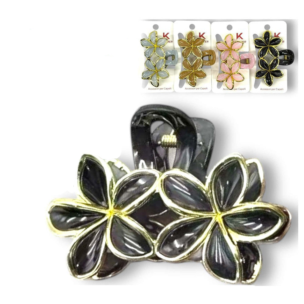 Κλάμερ Μαλλιών Διπλό Λουλούδι Με Χρυσή Λεπτομέρεια 9 εκ 4 Χρώματα - 1 Τμχ