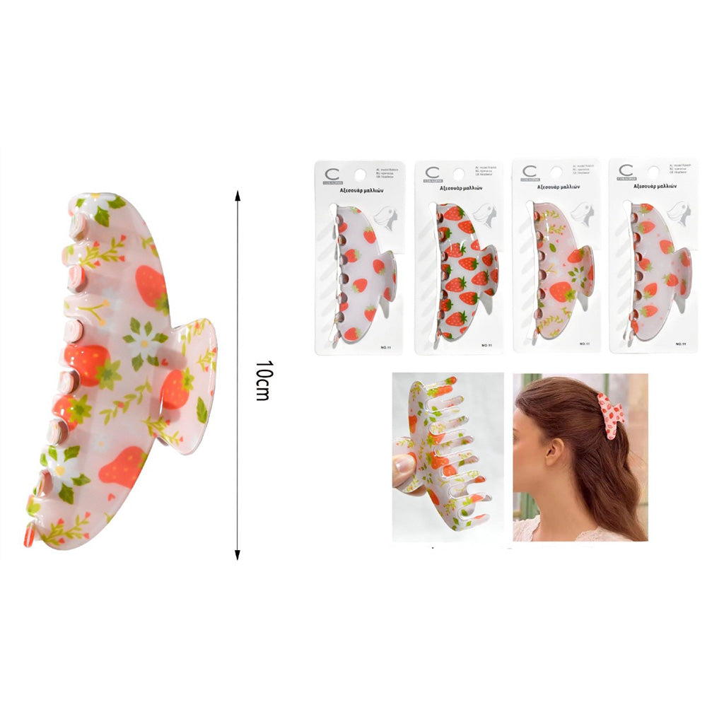 Κλάμερ Μαλλιών Φράουλα 10 εκ σε 4 Σχέδια - 1 Τμχ