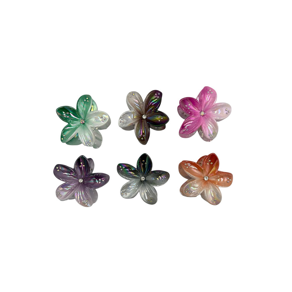 Κλάμερ Μαλλιών Λουλούδι 8 εκ Πολύχρωμο Μεταλλιζέ με Στρας – 6 Χρώματα (1 Τμχ)