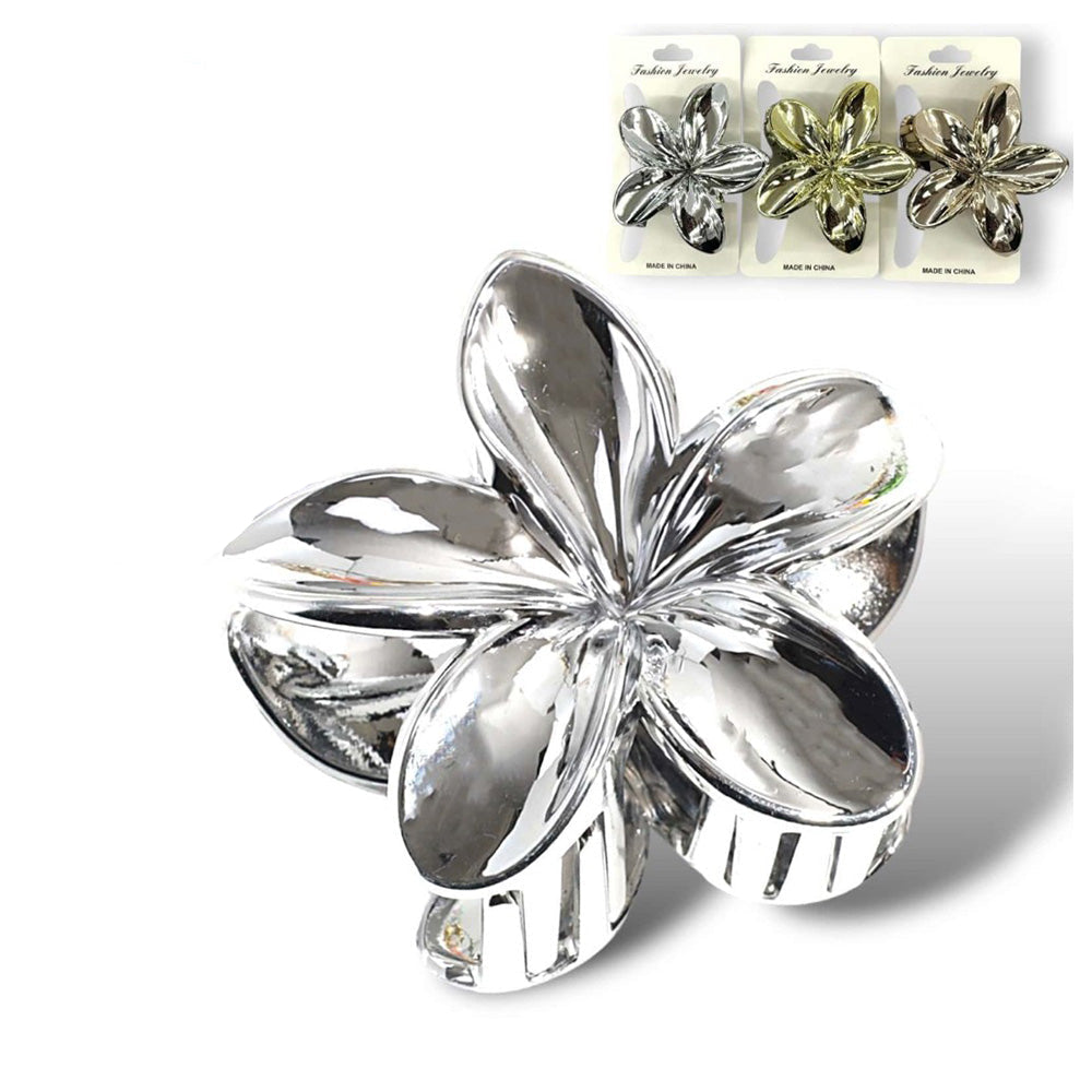 Κλάμερ Μαλλιών Λουλούδι Μεταλλιζέ 8 εκ 3 Χρώματα - 1 Τμχ