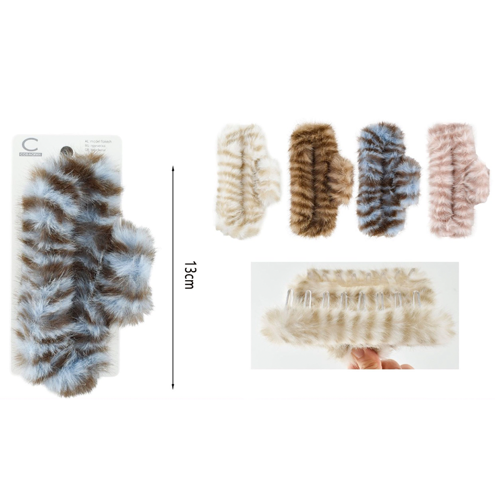Κλάμερ Μαλλιών Χνουδωτό Animal Print 13 εκ σε 4 Χρώματα – 1 Τμχ
