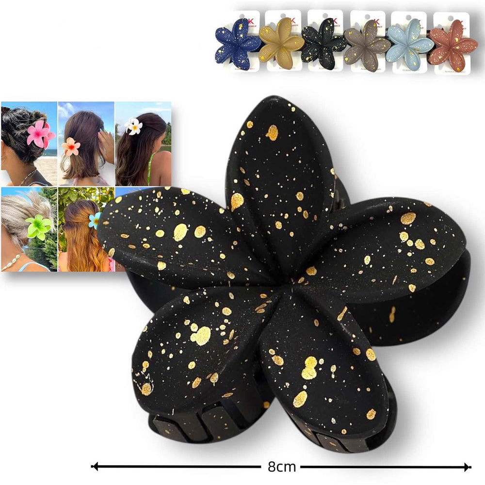 Κλάμερ Μαλλιών Λουλούδι Με Χρυσές Λεπτομέρειες 8 εκ 6 Χρώματα - 1 Τμχ