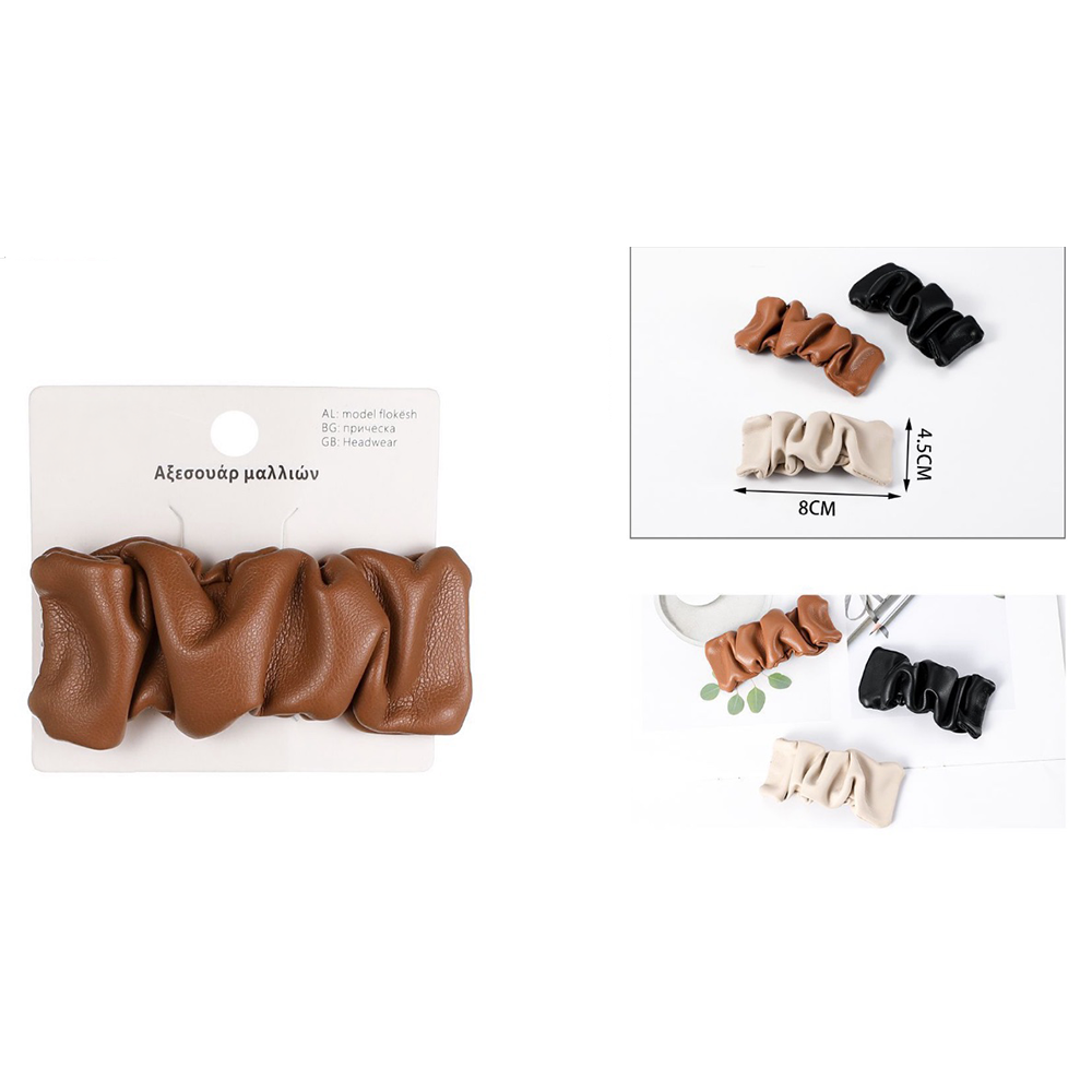 OEMΚλιπ Μαλλιών Δερμάτινο Με Σούρες 3 Χρώματαpapell.gr