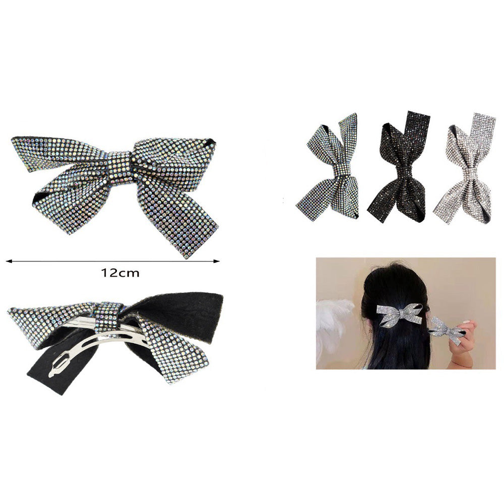 Κλιπ Μαλλιών Με Φιόγκο Με Στρας 12 εκ 3 Χρώματα - 1 Τμχ