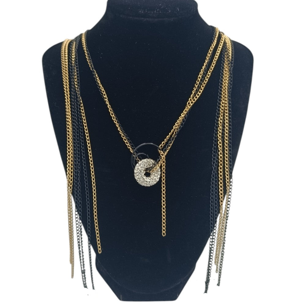 Κολιέ "Διπλή Αρμονία" Με Χρυσή & Μαύρη Αλυσίδα & Ζιργκόν